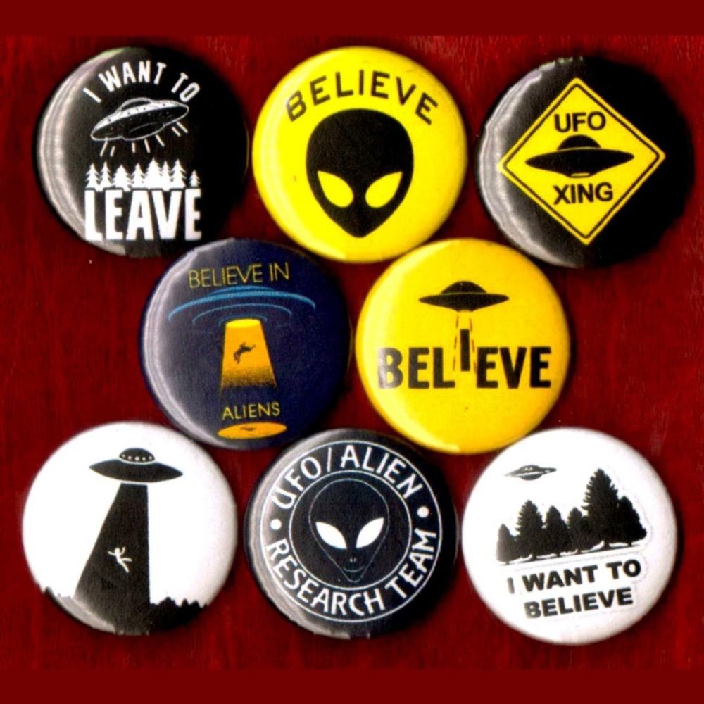 UFO buttons badge pins set of 8